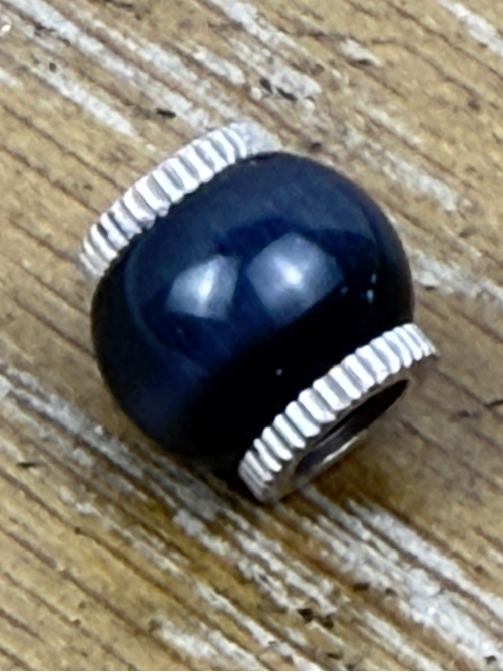 Brighton Midnight Blue Enamel Barrel Glass Bead Charm Silver Tone